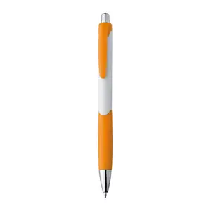 Plastic ball pen with white shaft and rubber grip 